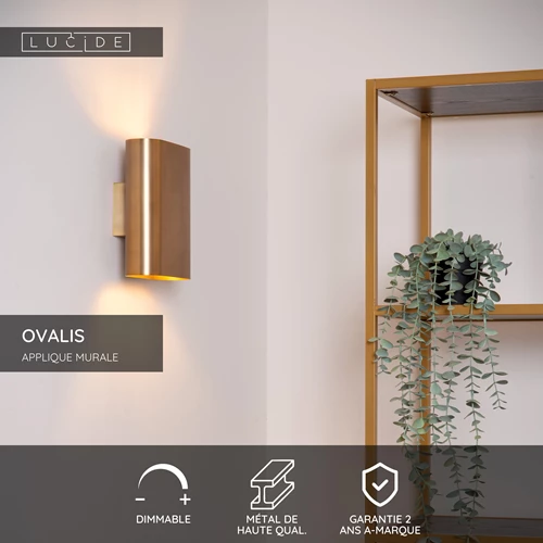 Lucide OVALIS - Applique murale - 2xE14 - Or Mat / Laiton - USP